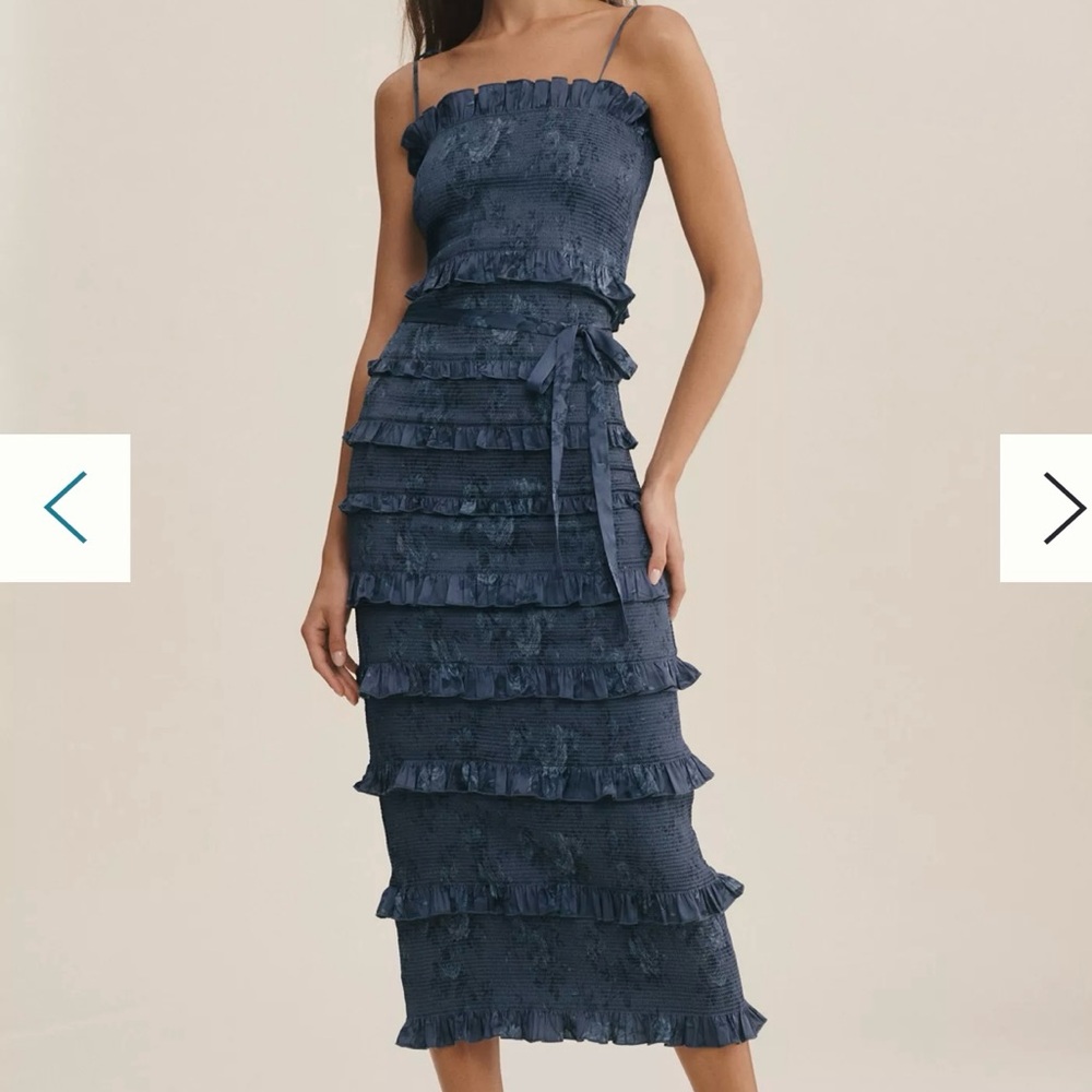 V. Chapman lily ruched & ruffled stretch satin Tiered Midi Dress